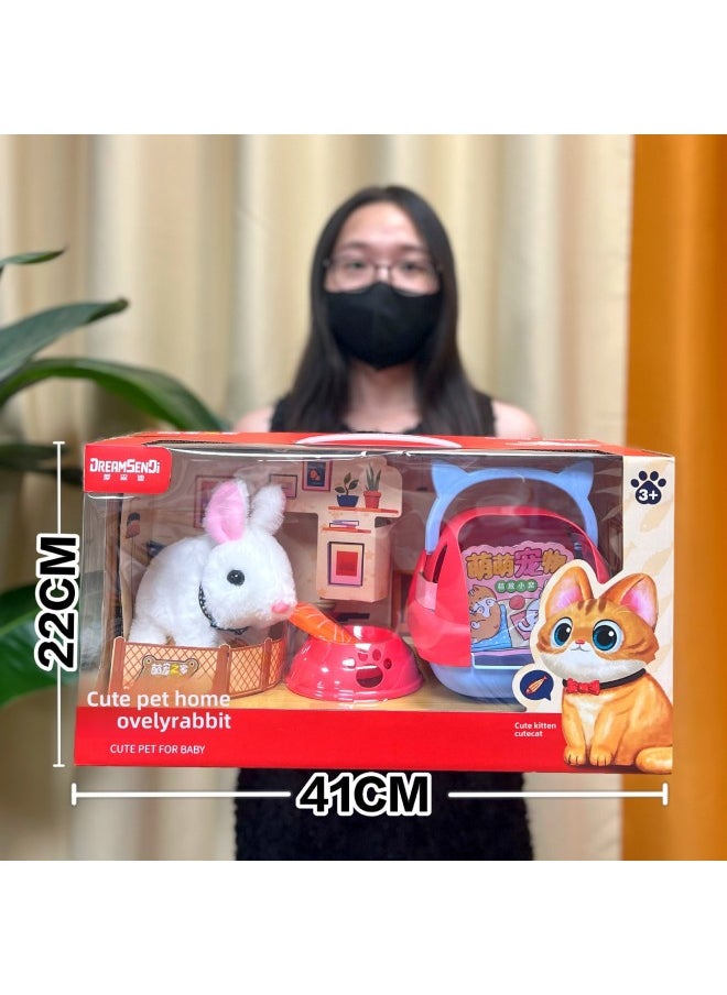Children's Toy Plush Pet Simulation Electric Dog Can Walk And Call White Rabbit Golden Retriever Pet Doll Gift-Color:554  White Rabbit Space Aircraft Cage Set  - Image 2
