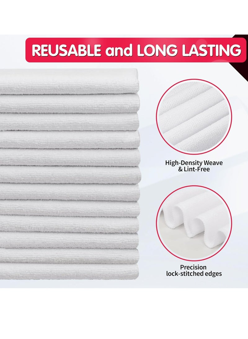 12 Pack Microfiber Cleaning Cloth,Highly Absorbent Cleaning Rags,12"X12" All Purpose Cleaning Towels for Housekeeping,Kitchen,Car,Lint Free and Reusable Microfiber Towels(White)