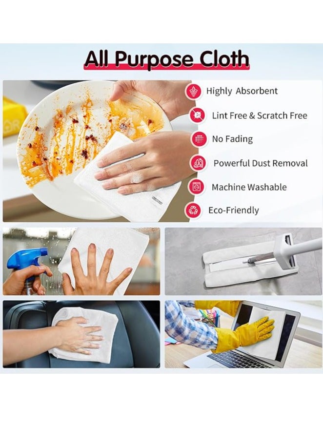 12 Pack Microfiber Cleaning Cloth,Highly Absorbent Cleaning Rags,12"X12" All Purpose Cleaning Towels for Housekeeping,Kitchen,Car,Lint Free and Reusable Microfiber Towels(White)