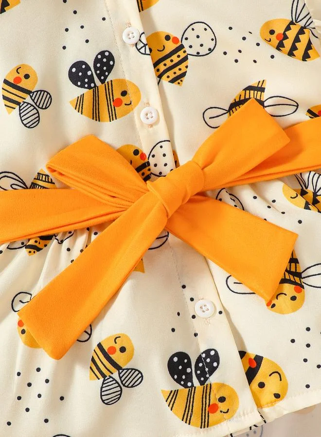 Take Two Take Two Girls Bee Print Bow Decor Top and Leggings Set