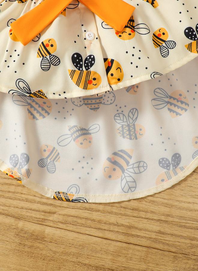 Take Two Girls Bee Print Bow Decor Top and Leggings Set - Image 5