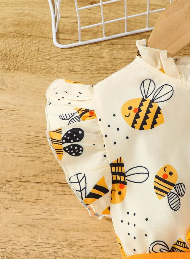 Take Two Take Two Girls Bee Print Bow Decor Top and Leggings Set