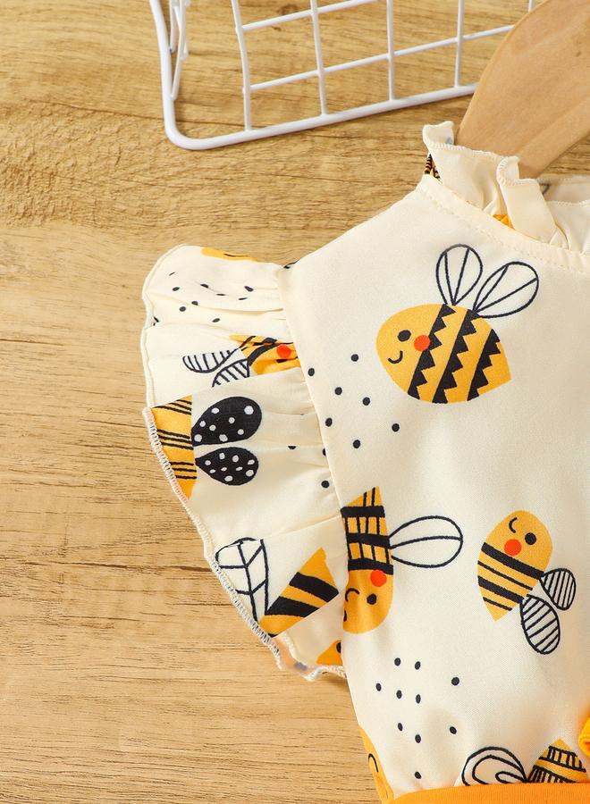 Take Two Girls Bee Print Bow Decor Top and Leggings Set - Image 4