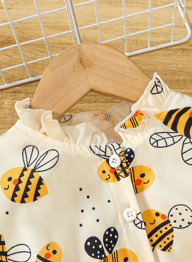 Take Two Girls Bee Print Bow Decor Top and Leggings Set - Image 2