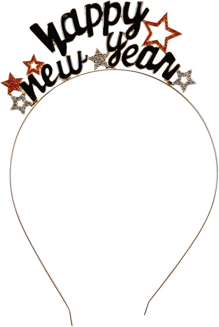 BinaryABC Happy New Year Headband Tiara Glitter Gold Star HeadbandsRhinestone New Year HeadbandNew Years Eve Party SuppliesGold