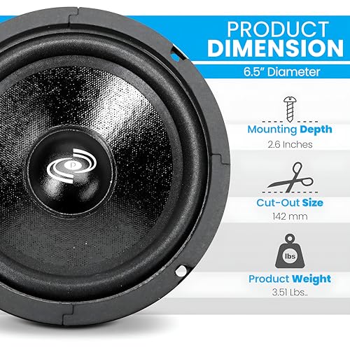 Pyle 6.5" Car Audio Speaker Midrange - 300 Watt High Power Sealed Back Mid Range Speakers System w/ Paper Coating Cone, 200-5 kHz, 93 dB, 8Ohm, 30 oz Magnet, 1 inch KAPTON Voice Coil - PDMR6 - Image 3