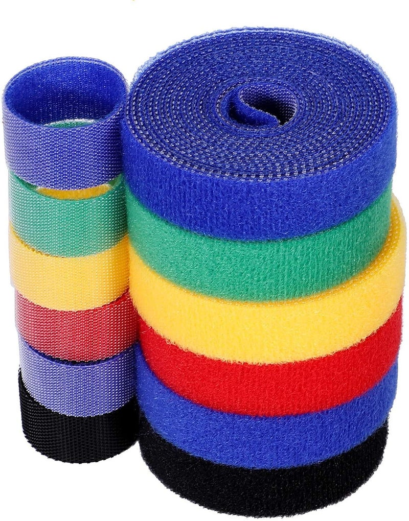 Aeoss Cable Straps 5 Roll Reusable Cable Ties Hook & Loop Nylon Fastening Tape Wire Organizer for Power Wire Management Self Gripping Cord Rope Holder Multicolored (SET OF 5 PCS) - Image 1