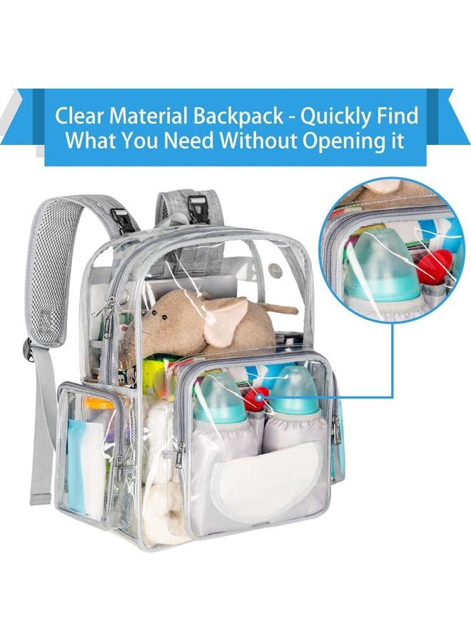 Mancro Diaper Bag Backpack, Clear Baby Bag Heavy Duty Transparent Backpack for Girls Boys, Multifunction Large Travel Backpack Maternity Baby Changing Bags for Mom with Stroller Straps, Grey - Image 4