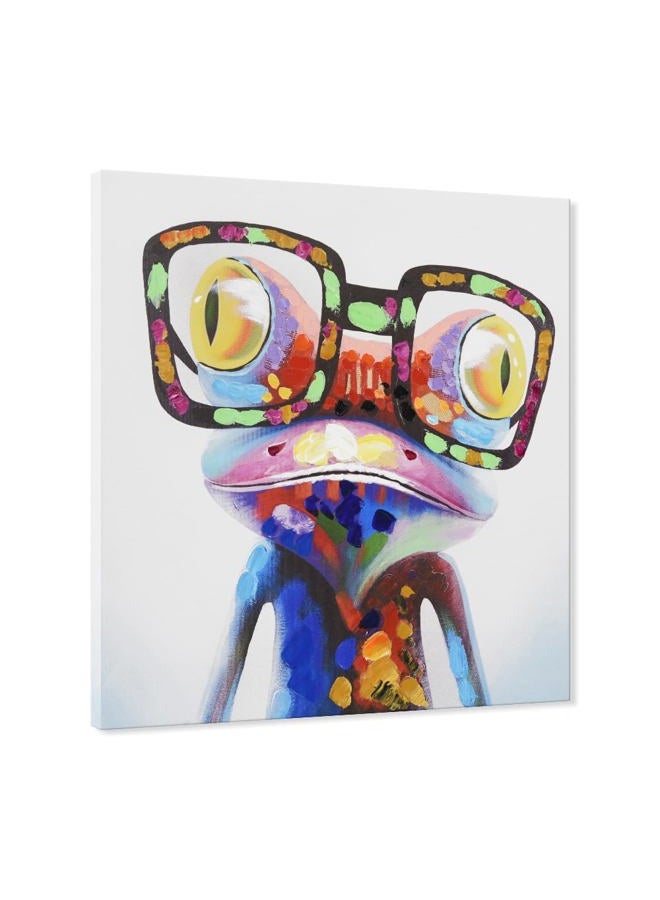 JAPO ART Frog Pictures Wall Decor Happy Frog with Glasses Canvas Wall Art Funny Frog Painting With Hand Embellishment Framed Colorful Animal Artwork for Kidroom Bedroom 16x16Inch - Image 2