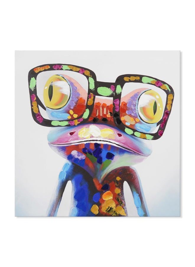 JAPO ART Frog Pictures Wall Decor Happy Frog with Glasses Canvas Wall Art Funny Frog Painting With Hand Embellishment Framed Colorful Animal Artwork for Kidroom Bedroom 16x16Inch - Image 1