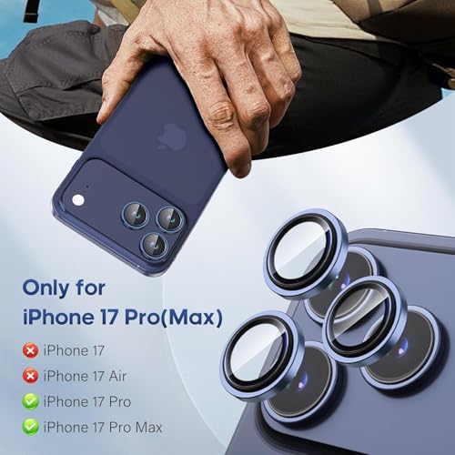 Mr Shield Mr.Shield Top-Notch 3D Camera Lens Protector Ring Compatible For iPhone 17 Pro Max | 17 Pro, 1:1 Keep Original Lens Design and Color, 9H Hardness, Easy Installation - Deep Blue Titanium - Image 2