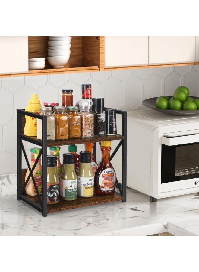 U-HOOME Kitchen Counter Shelf Organizer,2 Tier Wood Kitchen Spice Rack Organizer for Countertop Coffee Bar Station Organizer,Coffee Condiment Rack for Mugs,Cups,Cream,Syrup - Image 3