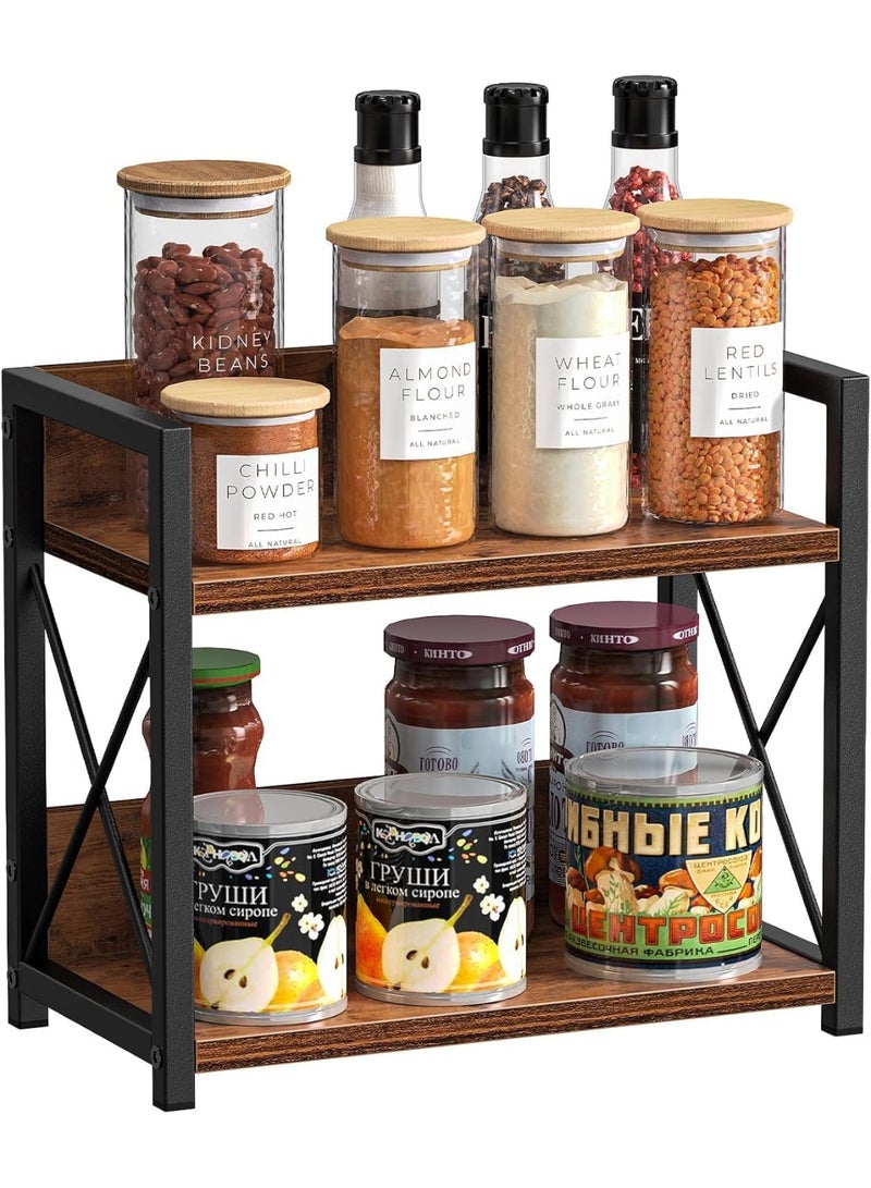 U-HOOME Kitchen Counter Shelf Organizer,2 Tier Wood Kitchen Spice Rack Organizer for Countertop Coffee Bar Station Organizer,Coffee Condiment Rack for Mugs,Cups,Cream,Syrup - Image 4