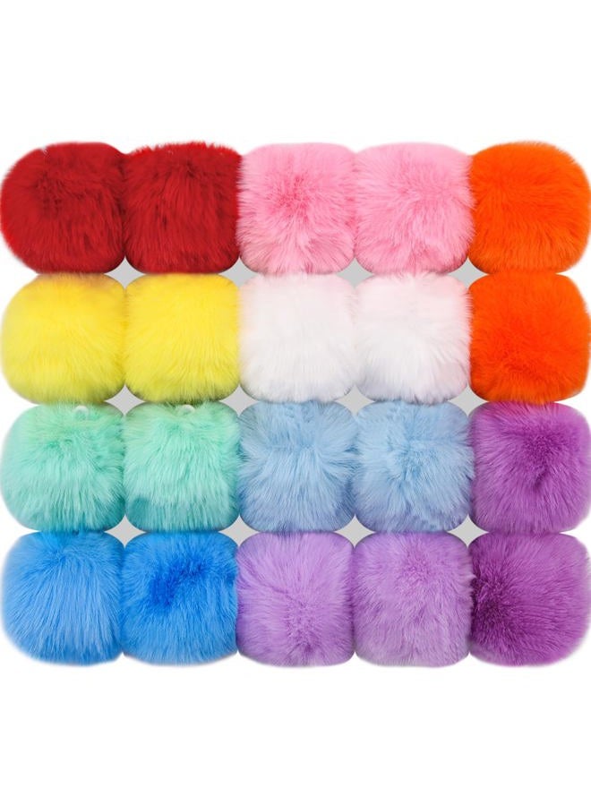 BQTQ 20 Pieces Faux Rabbit Fur Pom Pom Balls DIY Faux Fur Fluffy Pom Pom with Elastic Loop for Hats Keychains Scarves Gloves Bags Accessories (10 Rainbow Colours, 2 Pcs for Each Colour) - Image 1
