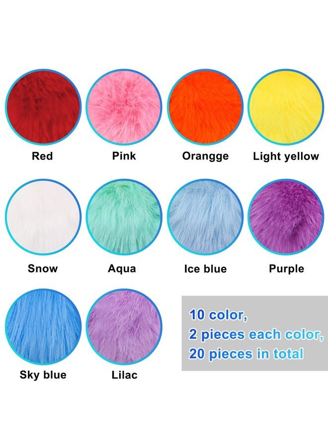 BQTQ 20 Pieces Faux Rabbit Fur Pom Pom Balls DIY Faux Fur Fluffy Pom Pom with Elastic Loop for Hats Keychains Scarves Gloves Bags Accessories (10 Rainbow Colours, 2 Pcs for Each Colour) - Image 2