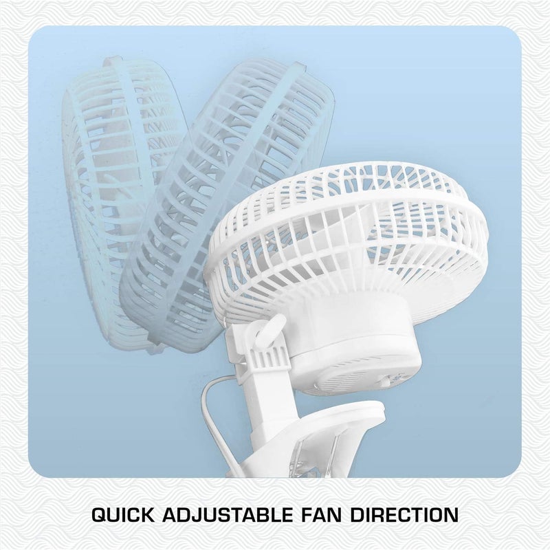 Hurricane Classic 6 Inch Clip Fan, 2 Speed Portable Desk Table Fan with Tilt,  White - Image 3