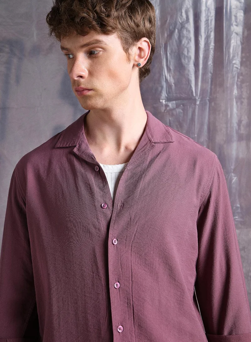 Hubberholme Men Comfort Fit Cuban Collar Textured Casual Shirt