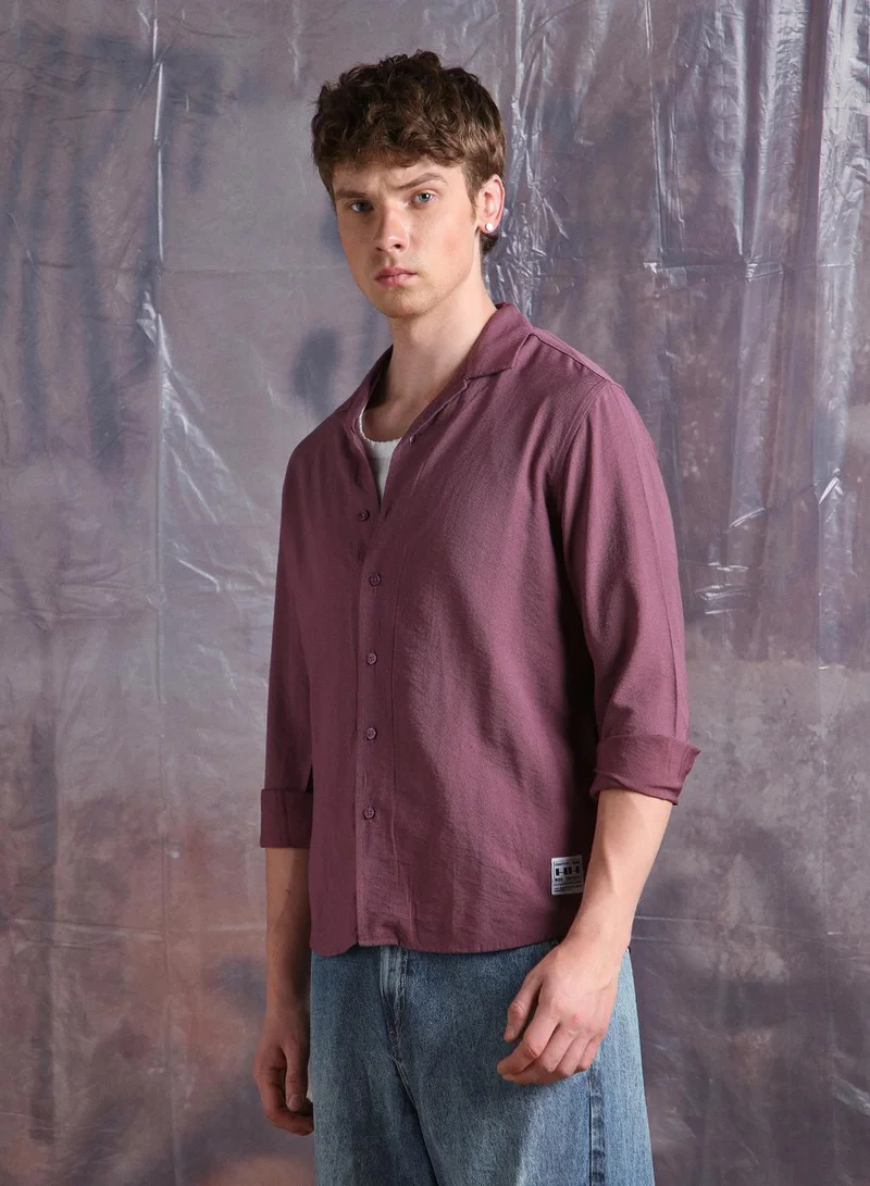Hubberholme Men Comfort Fit Cuban Collar Textured Casual Shirt
