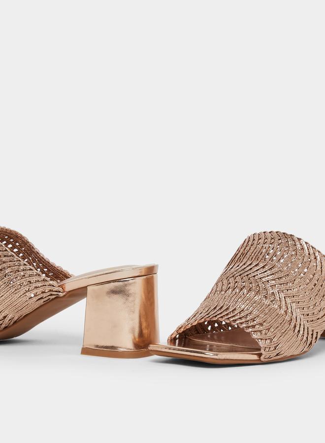 Styli Gold Weave Strap Block Heel Sandals - Image 5