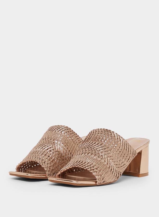 Styli Gold Weave Strap Block Heel Sandals - Image 4
