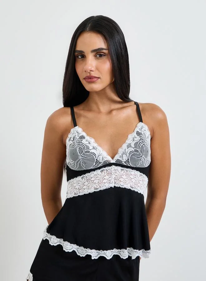 Take Two Lace Trim Crop Top And Skirt Lingerie Set