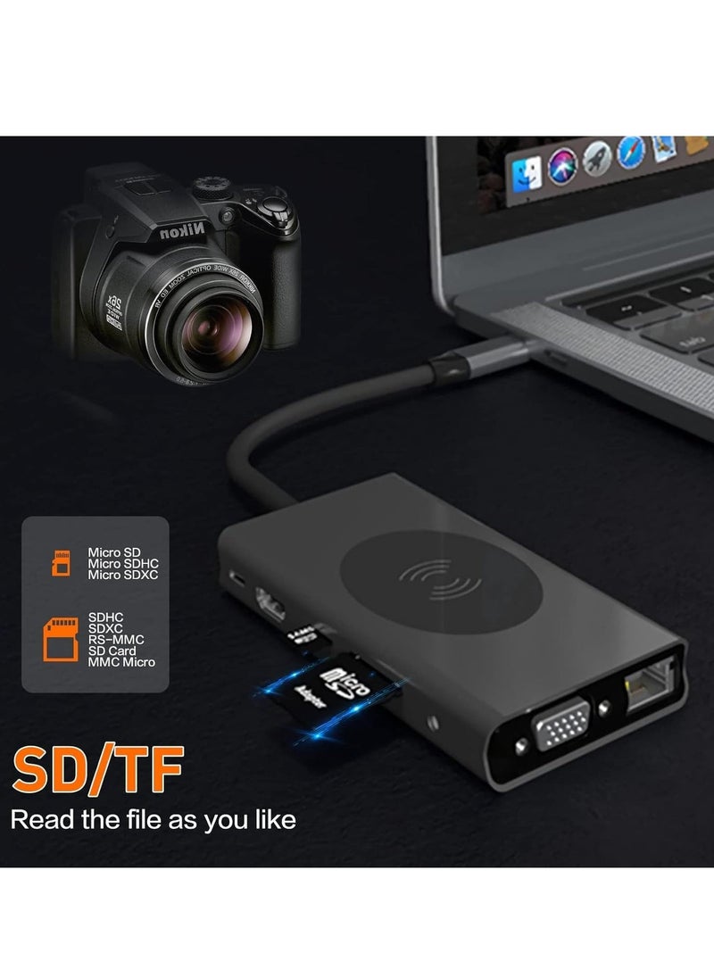 ELTRAZONE 13-in-1 USB C Docking Station with Wireless Charging, 4K HDMI, VGA, USB 3.0, USB C, Ethernet, and More – Ultimate Connectivity Hub for MacBook Pro & Type-C Devices – Expand Your Workspace - Image 4