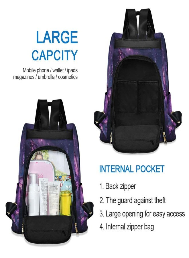 ZOEO Anti Theft Backpack Butterflies Purple Galaxy Women Large Fashion Travel Shoulder Bag Purse Rucksack Lightweight - Image 5
