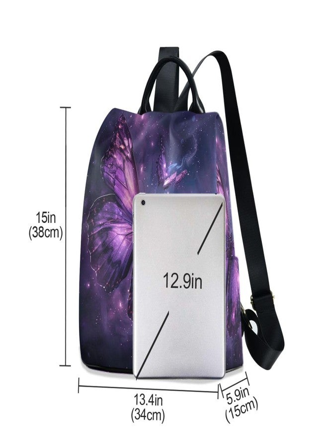 ZOEO Anti Theft Backpack Butterflies Purple Galaxy Women Large Fashion Travel Shoulder Bag Purse Rucksack Lightweight - Image 3
