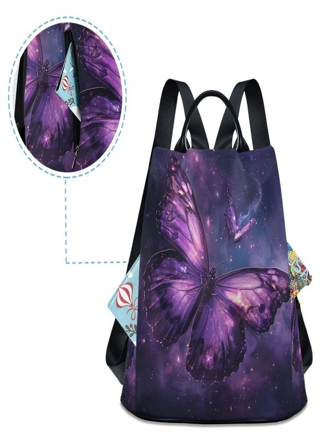 ZOEO Anti Theft Backpack Butterflies Purple Galaxy Women Large Fashion Travel Shoulder Bag Purse Rucksack Lightweight - Image 4