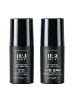 tiege hanley Tiege Hanley Morning and Night Facial Firming Serum SUPER SERUM and Eye Cream EYES for Men  AntiAging Pack  Sodium Hyaluronate and Retinyl Palmitate for Tighter Smoother Skin  Caffeine to Fight Dark Circles  05 ounces each 