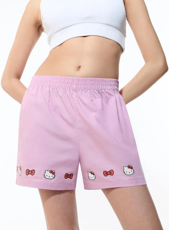 The Souled Store Pink Textured Casual Shorts with Hello Kitty Print