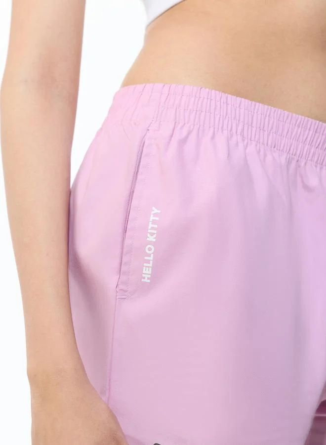 The Souled Store Pink Textured Casual Shorts with Hello Kitty Print