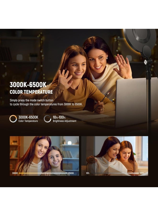 Neewer ring light with stand 7" Selfie Light for Tabletop Phone, 10W Dimmable 3000k-6500K Full Screen, Ring Light with Stand and Phone Holder for Video Conferencing Selfie Vlog Makeup Live Video Streaming - Image 3