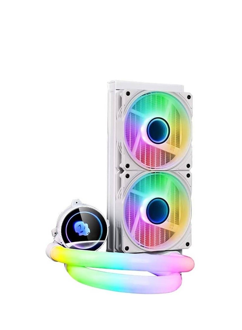 WJCOOLMAN Neon Mirror Cooler RGB CPU Cooler, 240mm Radiator, 2x Cooling Fan, 2000 RPM Max Speed, Pure Copper Base Fin, High Efficiency Water Pump, White | WJ-NEONMIRROR-W - Image 1