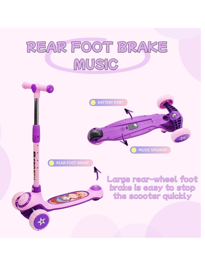 EASY FUTURE For 3-8 Years Ideal Foldable Kids Scooter with Height-Adjustable Handle, LED PU Wheels, Rear Brake & Music - Image 3