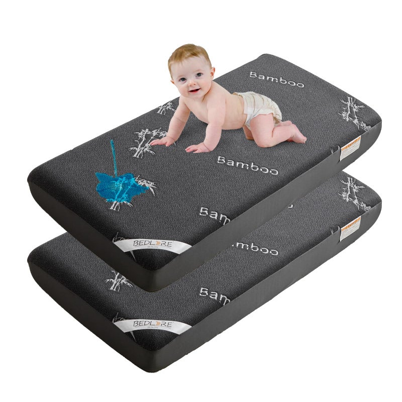 BEDLORE Waterproof Crib Mattress Protector 2 Pack Ultra Soft Bamboo Viscose Crib Mattress Pad Cover Noiseless Toddler Mattress Protector for Standard Baby Mattress Size 52x28 Dark Gray