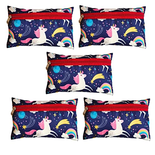RedChimes 5 Pcs Polyester Return Gift Unicorn Large Capacity Pencil Stationery Pouch Bag for Kids and Girls (Purple, Unicorn) - Image 1