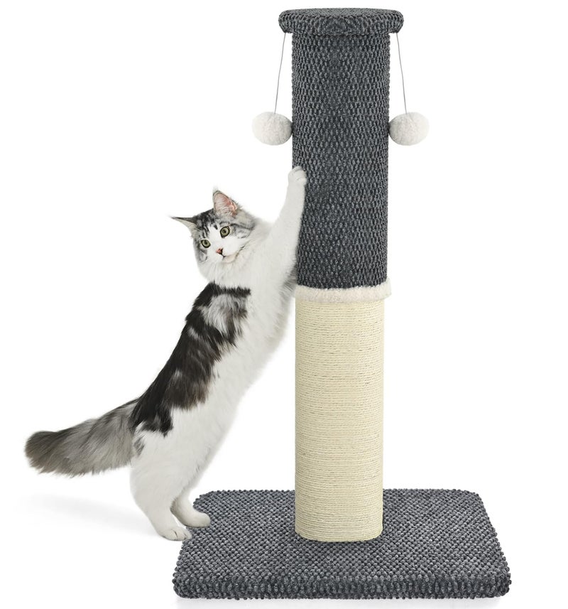 MADE 4 PETS Made4Pets Tall Cat Scratching Post, Heavy Duty and Thicker Scratching Posts for Indoor Cats Adults, 33" Natural Sisal Cat Scratcher with Hanging Balls, Sturdy Base Cat Scratch Post, Dark Grey - Image 1