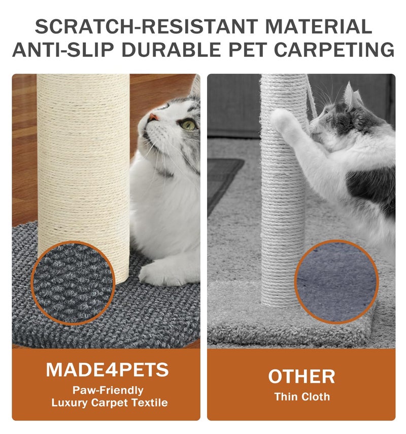 MADE 4 PETS Made4Pets Tall Cat Scratching Post, Heavy Duty and Thicker Scratching Posts for Indoor Cats Adults, 33" Natural Sisal Cat Scratcher with Hanging Balls, Sturdy Base Cat Scratch Post, Dark Grey - Image 5