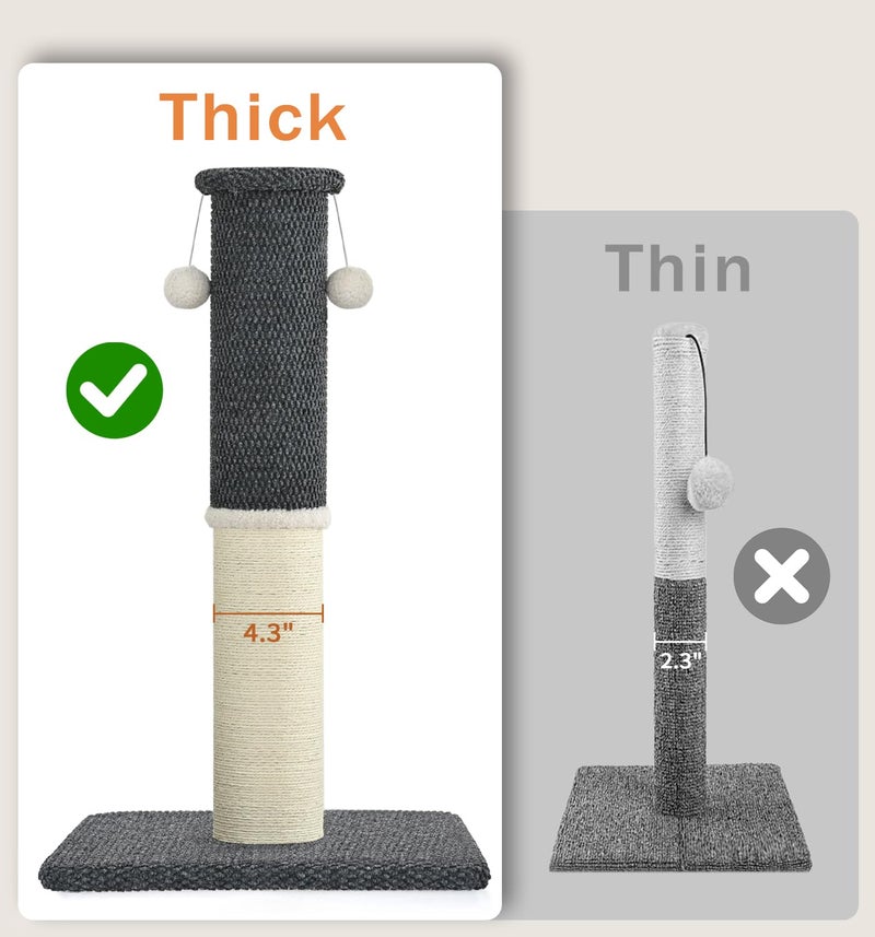 MADE 4 PETS Made4Pets Tall Cat Scratching Post, Heavy Duty and Thicker Scratching Posts for Indoor Cats Adults, 33" Natural Sisal Cat Scratcher with Hanging Balls, Sturdy Base Cat Scratch Post, Dark Grey - Image 2