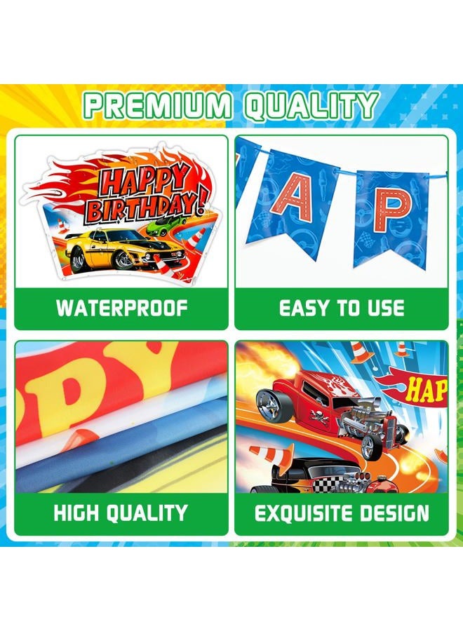 Tevxj 55Pcs Race Car Birthday Party Decorations Hot Car Party Supplies with Banner Balloons Backdrop Hanging Swirls Cake Topper and Cupcake Toppers for Kids Boys Racing Cars Birthday Baby Shower Decoration - Image 3