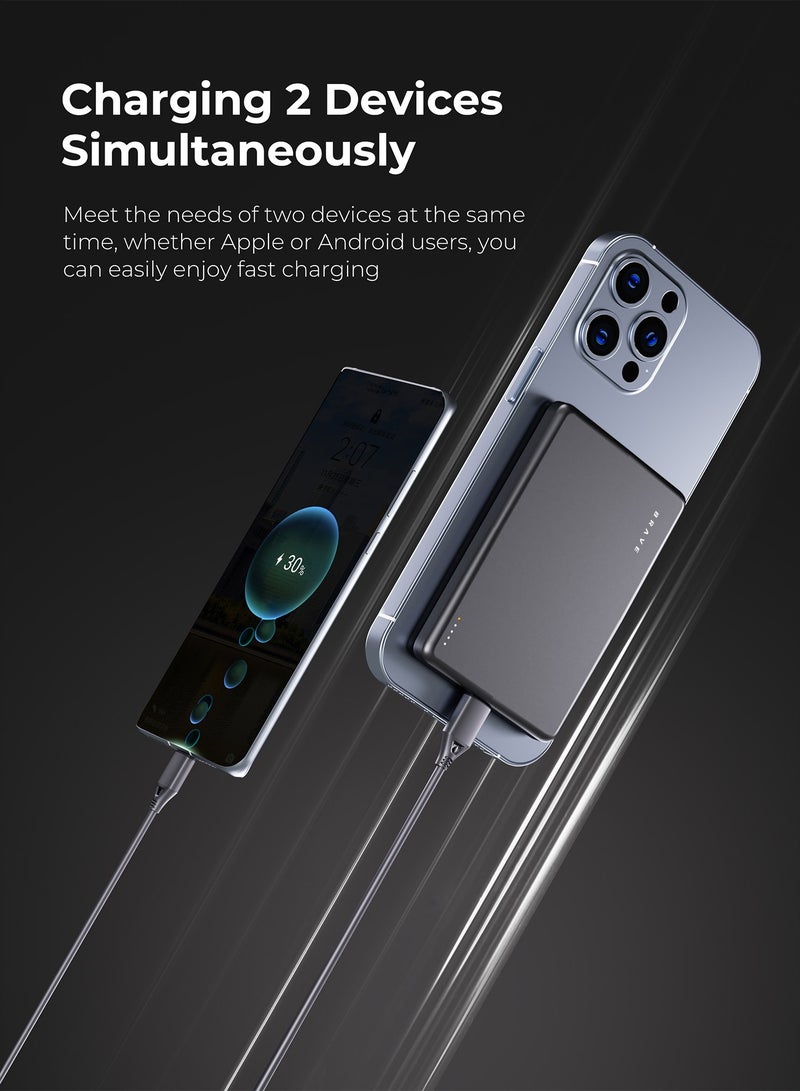 Brave 5000mAh Magnetic Wireless Power Bank, Portable Wireless Charger with 20W Fast Charging Stand, USB-C, MagSafe Compatible for iPhone 16/16 Plus/16 Pro/16 Pro Max, iPhone 15/14/13, Samsung S25/S24/S23/S22 and More, Compact and Slim Design for Power on the Go  - Image 5