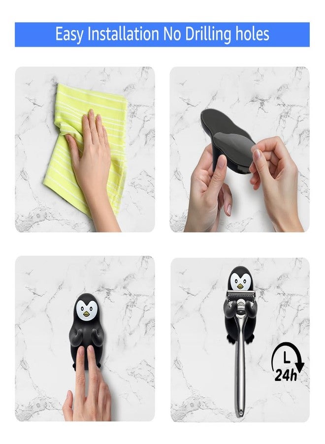 Pishovi Penguin Holder Shaver Organizer, Cute Penguin Animal Bathroom Decor Razor Holder Wall Mount, Birthday Gifts for Men Women Boyfriend Girlfriend, Emotiona Gifts for Wife Husband Penguin Lover - Image 3