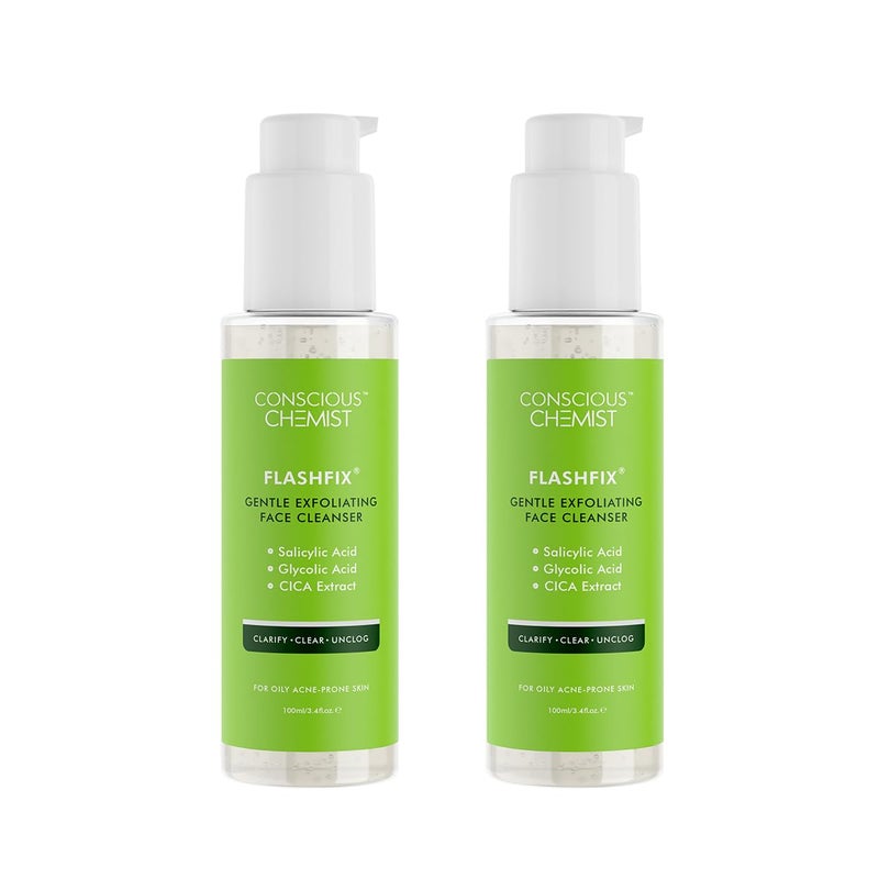 Conscious Chemist Salicylic Acid Face Wash 100ml Face Wash for Oily and Acne Prone Skin for Women Men Cleanser with Glycolic Acid CICA Extract Glowing Radiant Skin Flashfix Pack of 2 - Image 1