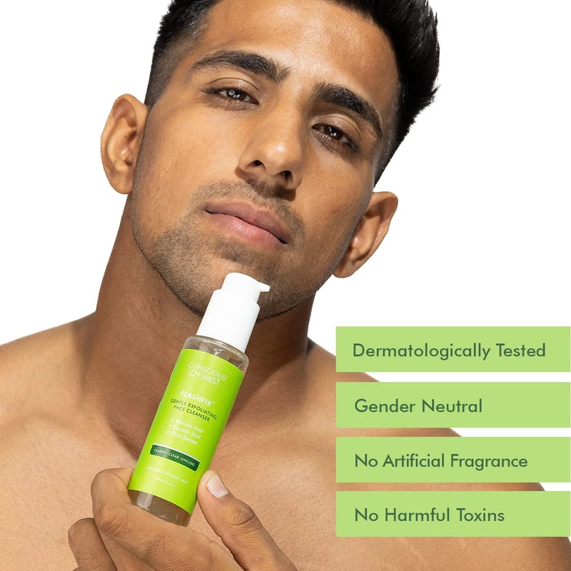 Conscious Chemist Salicylic Acid Face Wash 100ml Face Wash for Oily and Acne Prone Skin for Women Men Cleanser with Glycolic Acid CICA Extract Glowing Radiant Skin Flashfix Pack of 2 - Image 5