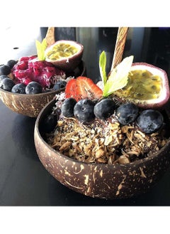 SYOSI Natural Coconut Bowls and Spoons Acai Smoothie Bowl Noodle Ramen Eco Friendly Sustainable Lightweight Durable Easy Clean 2 Set  - Image 4