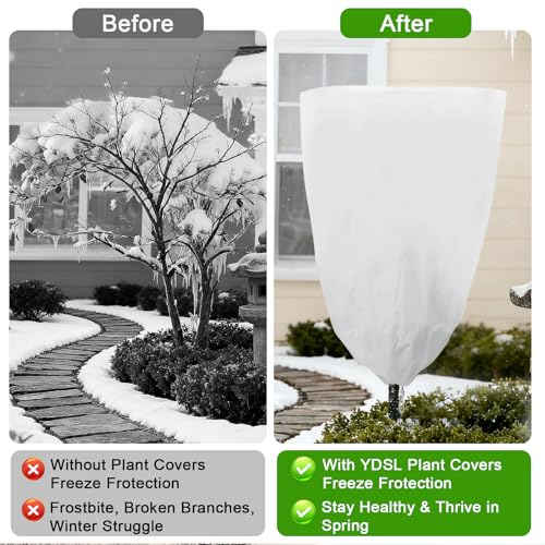 YDSL 3 Pack Plant Covers Freeze Protection, 48"×72" 1.77oz/yd² Plant Frost Covers for Outdoor Plants Shrub Potted Plants Use, Winter Cloth Plant Tree Cover with Drawstring for Cold Weather - Image 5