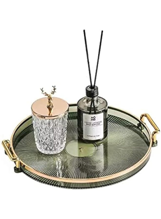 DUNISO Serving Trays with Handles，Fruit Tray，Home Decorative Coffee Table Round Tray，Sturdy and Durable，for Bedroom, Bedside Table, Dresser,Living Room, Dining Room - Image 1