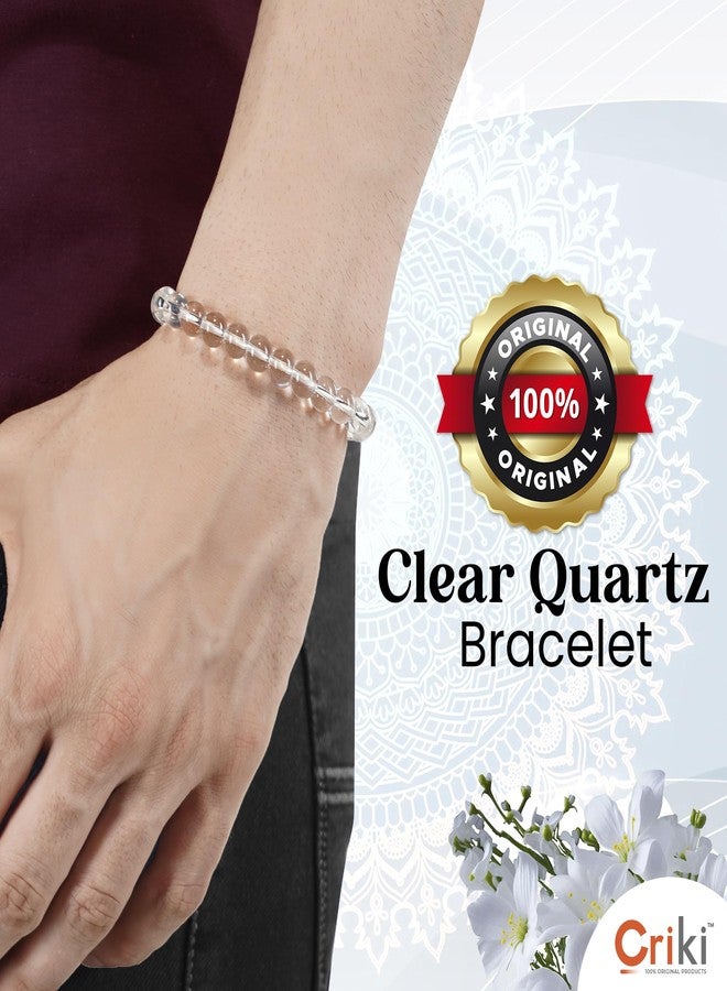 CRIKI Original Clear Quartz Bracelet for Men and Women- Natural Energised White Crystal Stone Bracelet, Sphatik, for Mental Clarity, Peace, Anxiety, Reiki Healing and Manifestation- 8 MM (7.5 Inch) - Image 2
