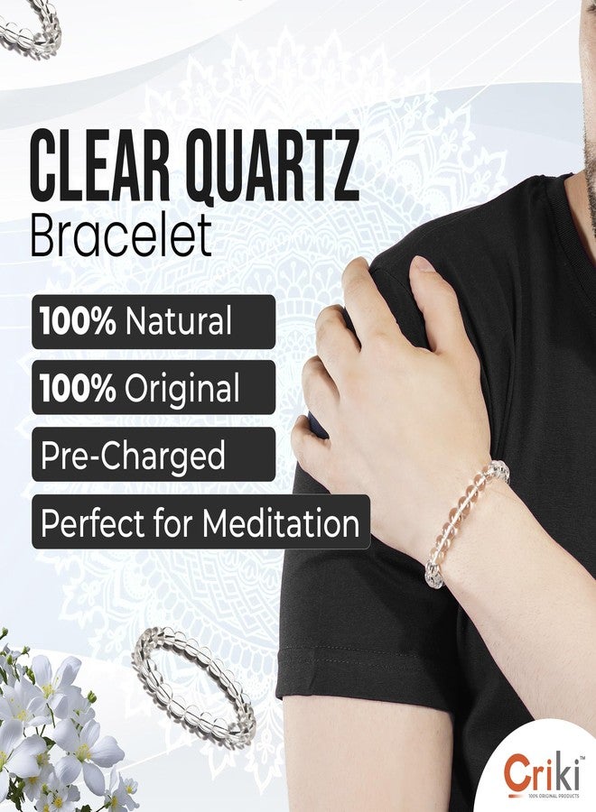 CRIKI Original Clear Quartz Bracelet for Men and Women- Natural Energised White Crystal Stone Bracelet, Sphatik, for Mental Clarity, Peace, Anxiety, Reiki Healing and Manifestation- 8 MM (7.5 Inch) - Image 4